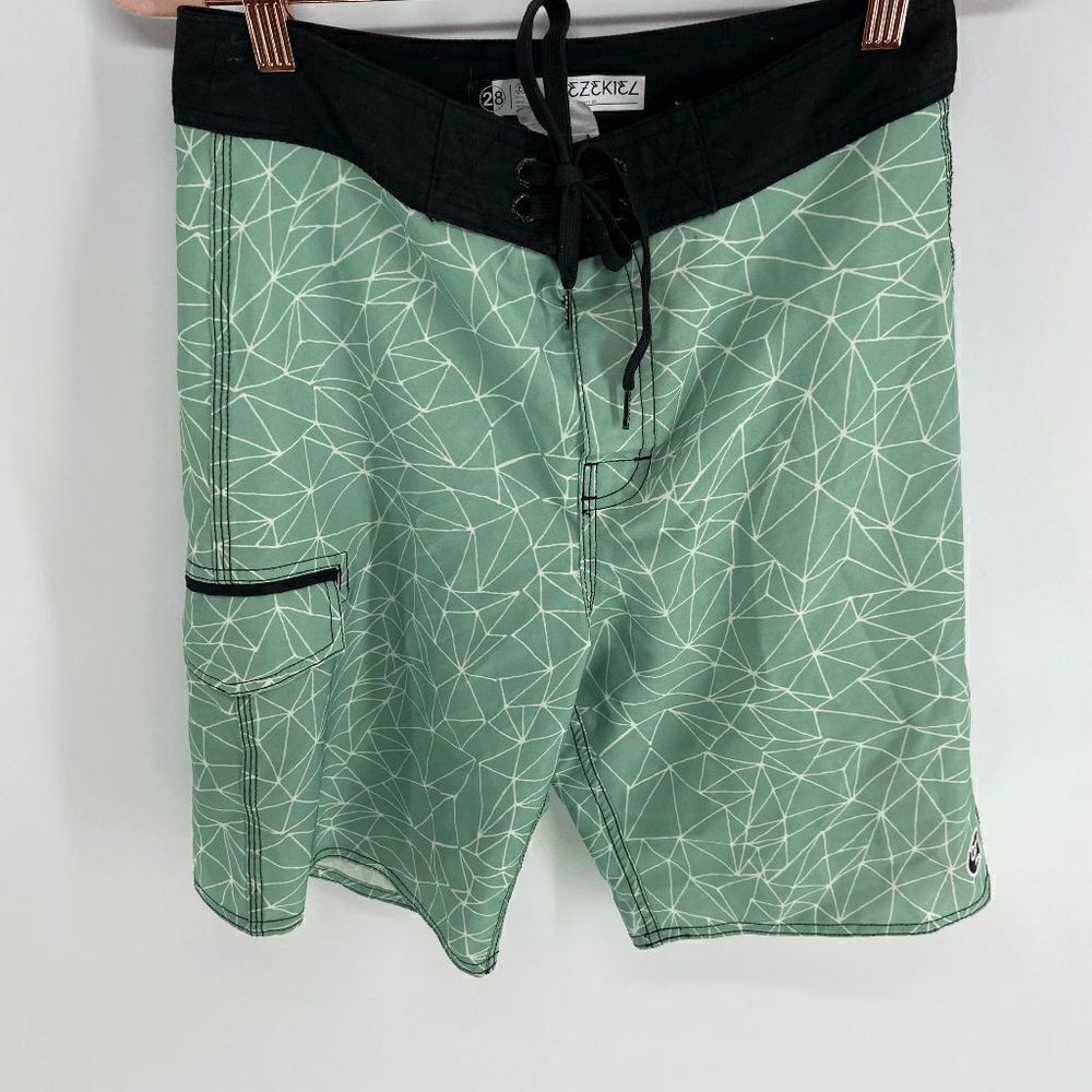 Ezekiel Mens Mint Light Green white geometric print swim board short mens 28